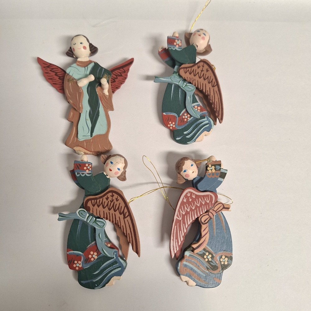 Vintage Wooden Angel Christmas Ornament Hand Painted Folk Art Tree‎ Decor